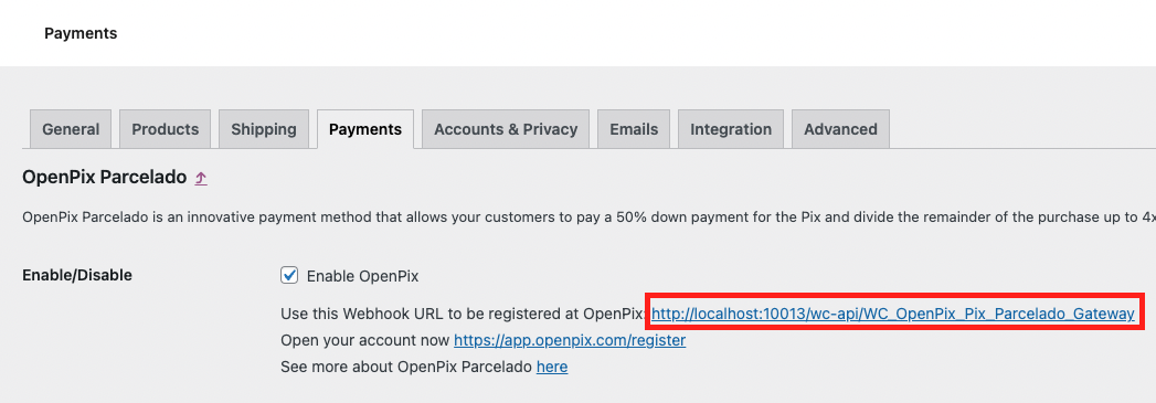 Webhook URL Parcelado